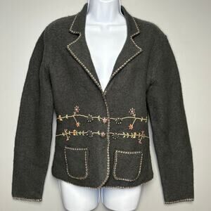 Lucidity 100% Wool Hand Embroidered Floral Cottagecore Grandmacore Blazer Sz L‎